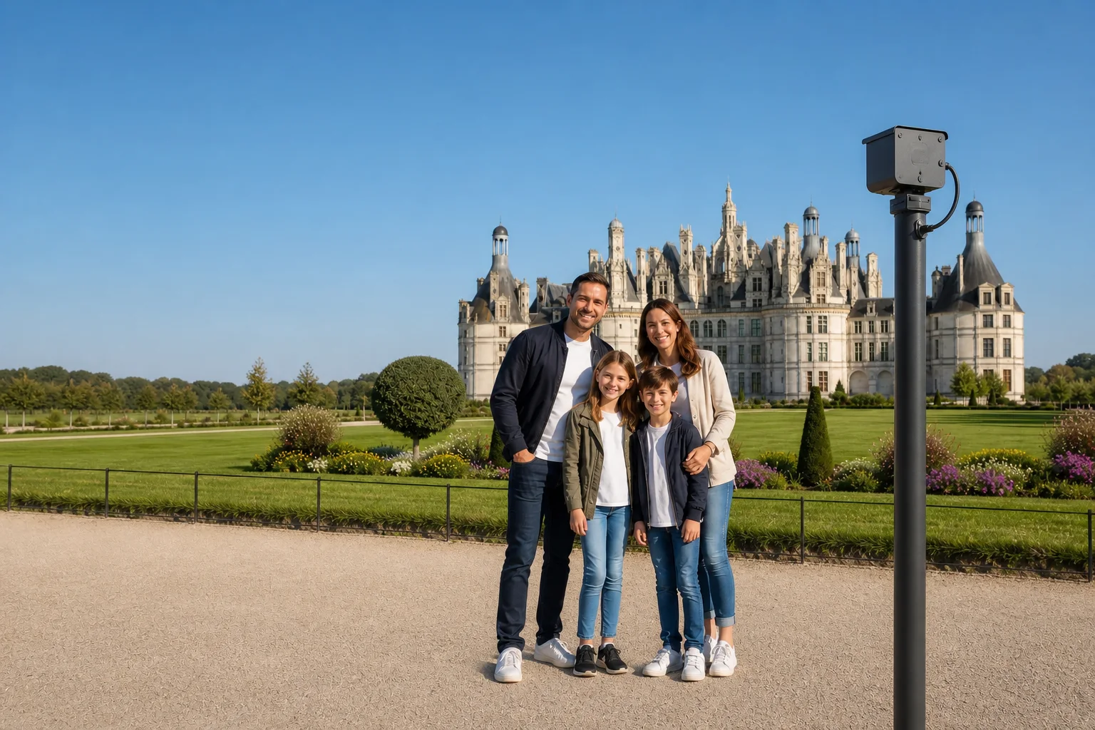 Outdoor visitor photo point with a scenic background
